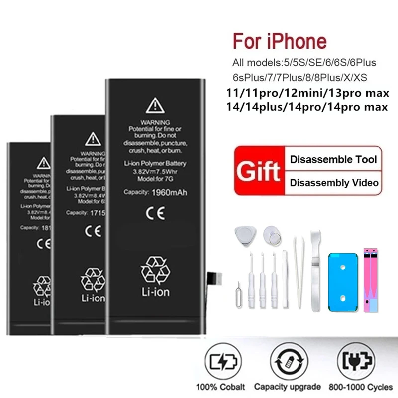 

Для iPhone 5S 6 6S 7 8 Plus X XR XS MAX аккумулятор для iPhone 11 12 PRO MAX батареи с инструментами оригинальный IC чип аккумулятор