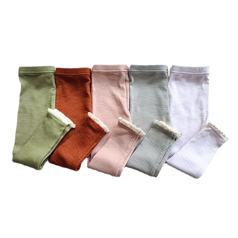 

Girls Autumn Tights Lace Hem Patchwork Leggings for Kids Elastic Cotton Children Skinny Pants