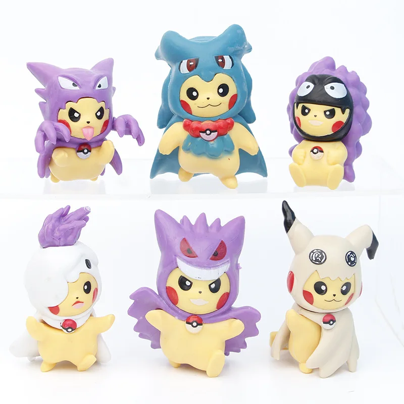 

7,5 см 6 шт./лот Аниме Покемон Пикачу Косплей Mimikyu Gastly Gengar ПВХ экшн-фигурка игрушки Модель Кукла