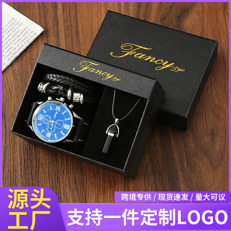 Мужской комплект деловых часов легкое роскошное ожерелье браслет кварцевые часы