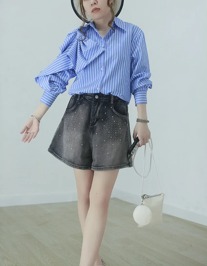 Весна-лето 2023 новая повседневная рубашка свободного кроя женская в полоску с