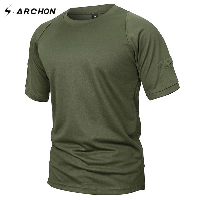 

S.ARCHON Summer Tactical Camouflage T Shirt Men Quick Dry Army Combat T-Shirt Casual Breathable Camo O Neck Military T Shirt