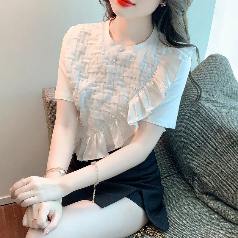 ILARES/Винтажный топ с коротким рукавом красивые и дешевые женские блузки женская