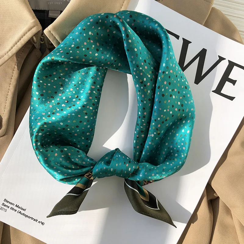 

French Polka Dots of Women's Plain Crepe Satin Neck Silk Scarf Medium Square Scarves Kerchief Luxurious Neck Wrap Shawl Ladies