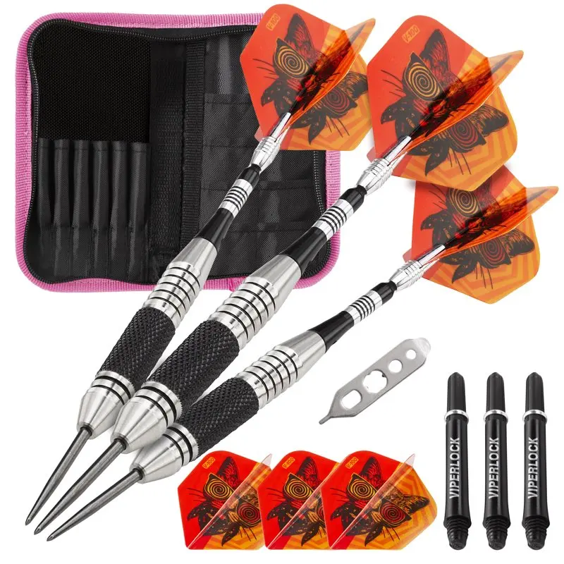 

The Freak Steel Tip Darts Knurled and Grooved Barrel 22 Grams and Casemaster Deluxe Pink Nylon Case