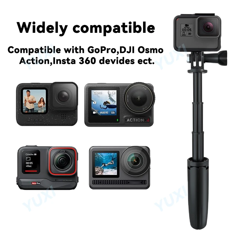 Фото Мини-штатив для селфи, выдвижной складной портативный штатив для GoPro Hero 13 12 11 10, черный аксессуар для камеры DJI Osmo Insta360 №4