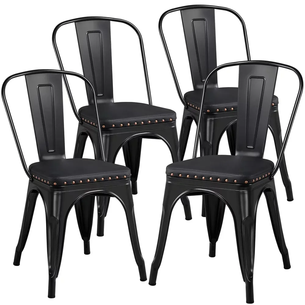 

Easyfashion Pack of 4 Metal Dining Chairs for Indoor Outdoor Bistro Cafe Black