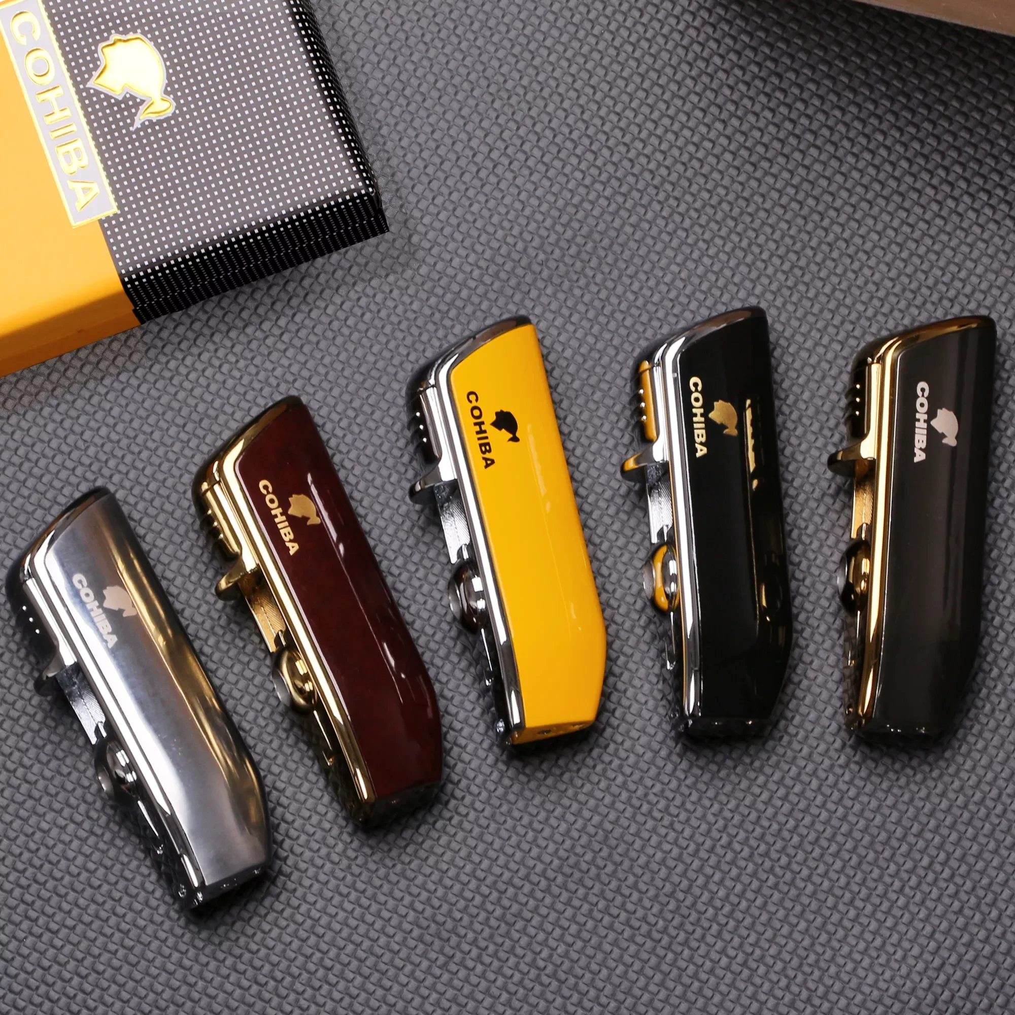 

COHIBA Metal Windproof Mini Pocket Cigar Lighter 3 Jet Blue Flame Torch Cigarette Lighters With Cigar Punch Gift Box