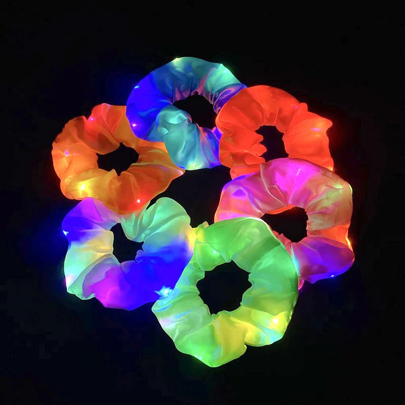 

1pc LED Luminous Hair Band Girls Light Up Elastic Ponytail Scrunchies Glow In The Dark Hair Ties Glow Party Hair Accessories