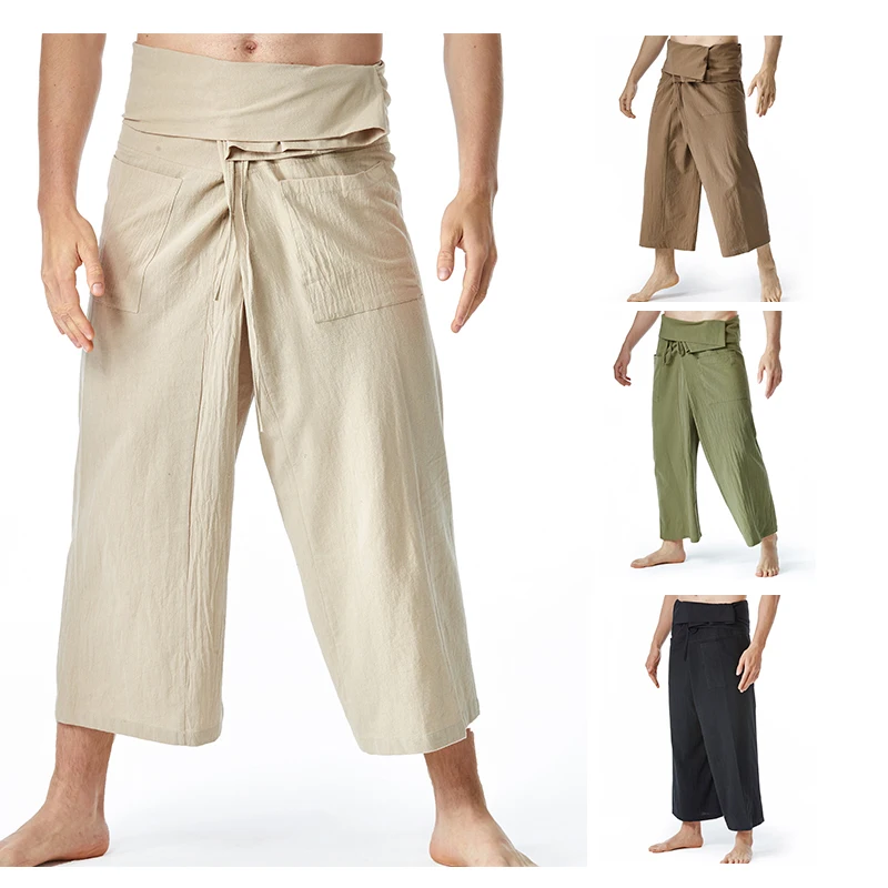 

New Summer Daily Thai Fisherman Linen Pants Men's Women's Loose Yoga Pirate Harem Pants Baggy Hosen Homewear Quick-Dry Trousers