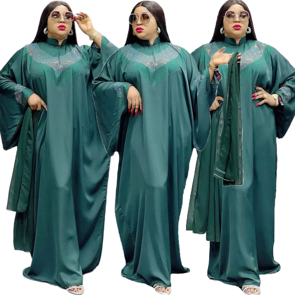 

New African Dresses for Women Dashiki Vetement Femme 2023 Robe Africaine Bazin Riche Ankara Plus Size Dress African Head Scarf