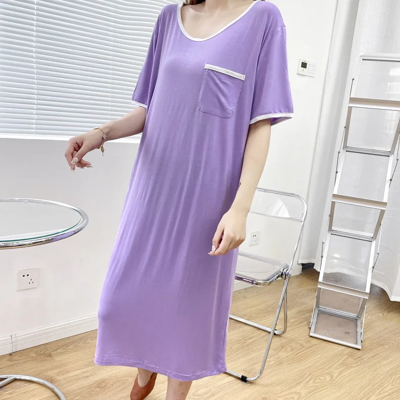 Модал длинная футболка ночная рубашка для женщин пушистая с коротким рукавом