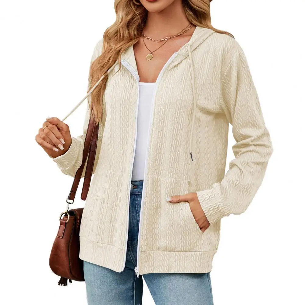 

Women Coat Hooded Solid Color Long Sleeve Zip Up Warm Thick Casual Loose Hooded Knitted Jackets for women chaquetas para mujeres