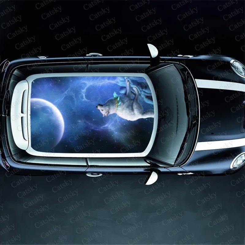 Автомобильные наклейки с волком и лесной анимацией декоративные на крышу