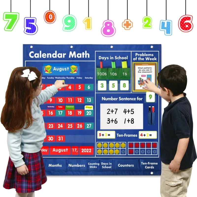 

Classroom Calendar Pocket Chart Math Pocket Chart, Classroom Teaching Aids for Preschool Kindergarten Home Kids Ages 3+