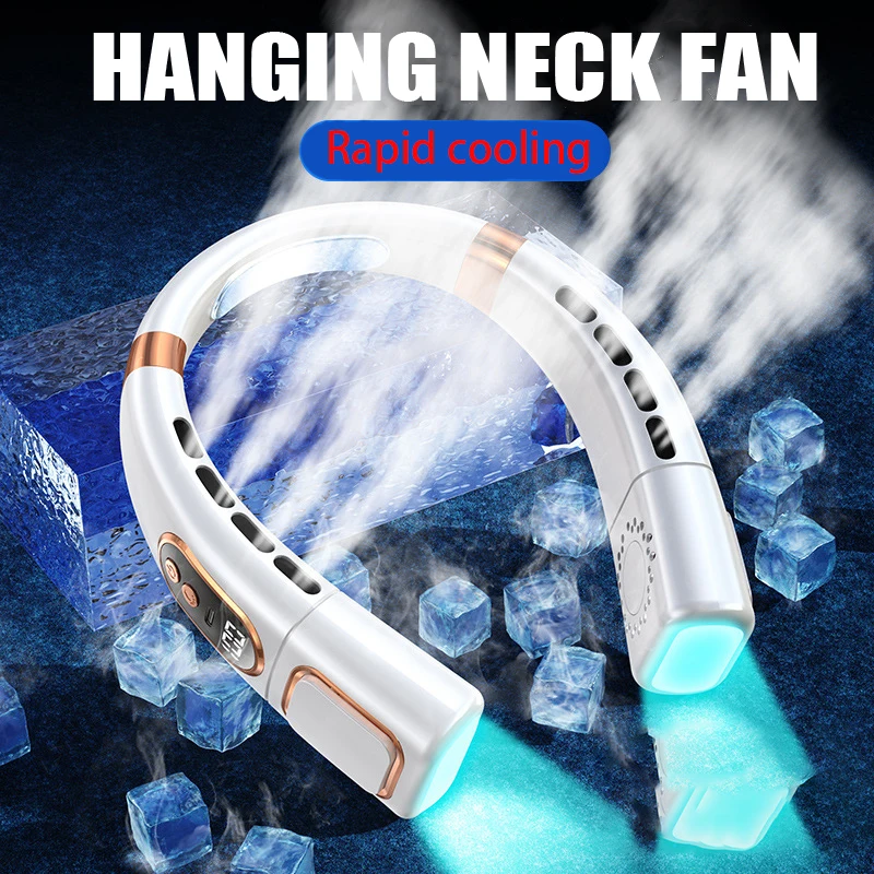 

2023 NEW Hanging Neckfan Ice magnet cooling Portable Neck Fan Type-C Mute Multifunctional Leafless Electric Fan With Light Gift