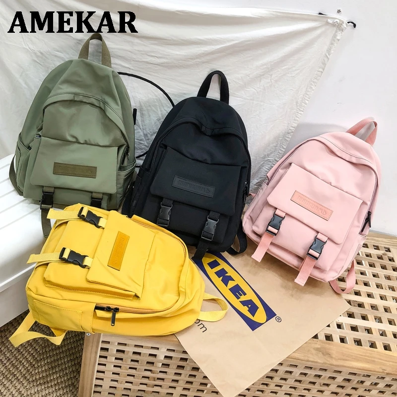 

Solid Color Women Shoulder Bag Fashion Soft Handle Backpack Teenage Girl Travel Bag Canvas Children School Bag 2021