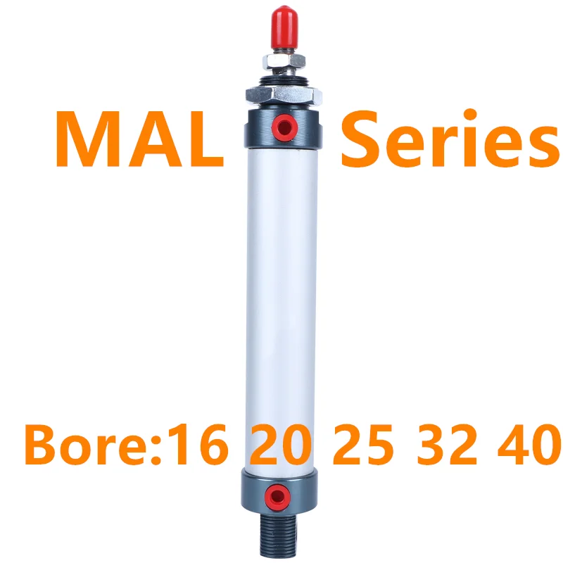 

Air Cylinder Free Shipping MAL Series Mini Pneumatic Aluminum Alloy Cylinder 16/20/25/32/40mm Bore 25-500mm Stroke Double Acting