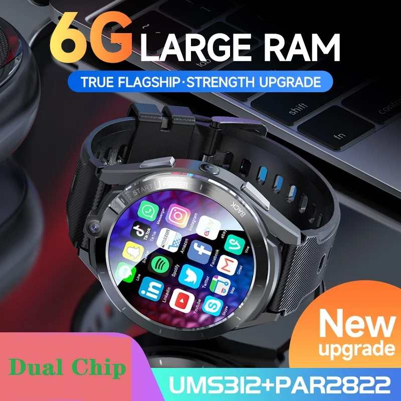 

2023 New 6G RAM 128G Android 11 Z40 4G Net Dual System Chip LTE Google Smart Watch GPS WiFi 8MP Camera Men Smartwatch VS DM30