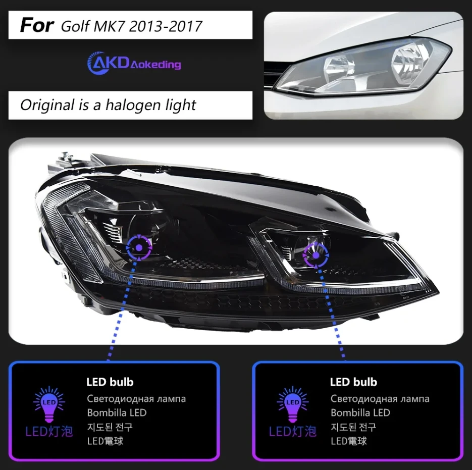 

Автозапчасти для VW Golf 7 MK7 GTI, фары 2013-2017, обновление гольфа 7,5, Стайлинг, светодиодный DRL, двойной проектор, автомобильные аксессуары, модифицированные
