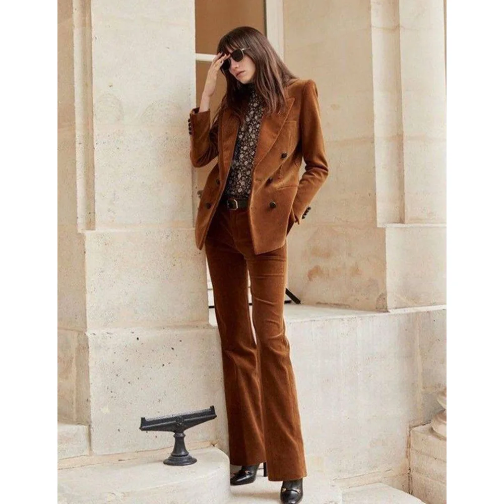 Женский костюм из двух предметов элегантный бархатный облегающий с двойным