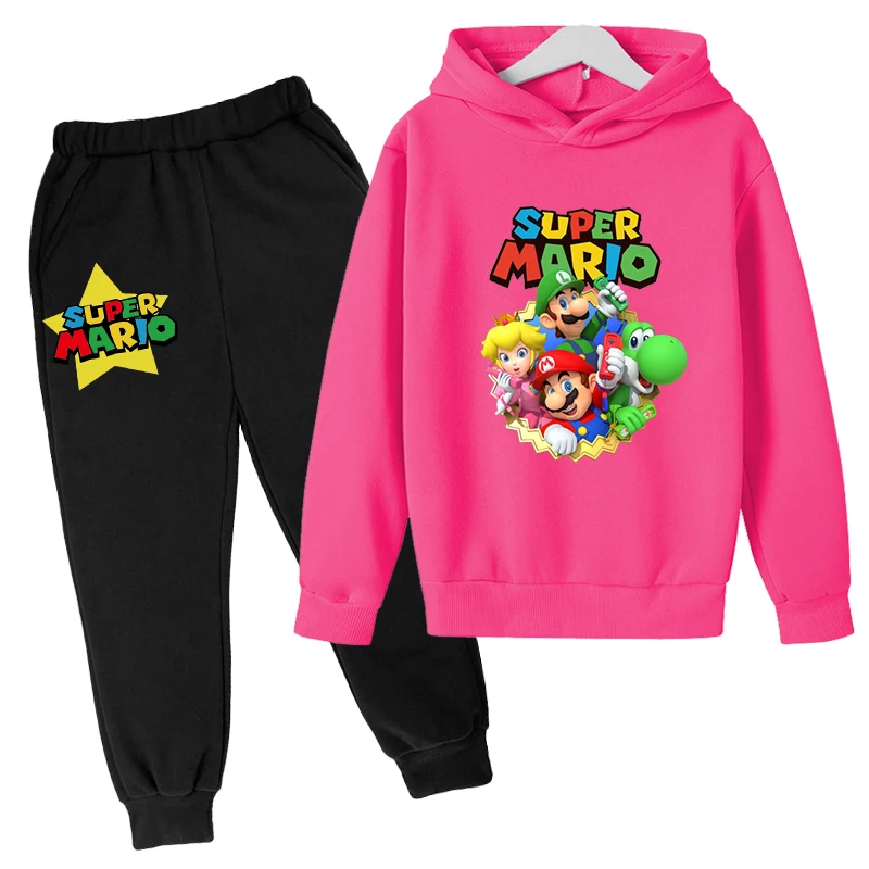 

Super Mario Hoodies Tops +Pants 2pcs Set Baby boys Girl Clothing Sets 4-14 Years Birthday Suit Boys Tracksuits Mario Bros Suits