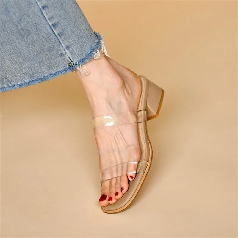Outside Slippers Women 2023 Summer New Fashion Consice PU Leather Flat With Heel Slides Big Size 43 Sandals Shoes