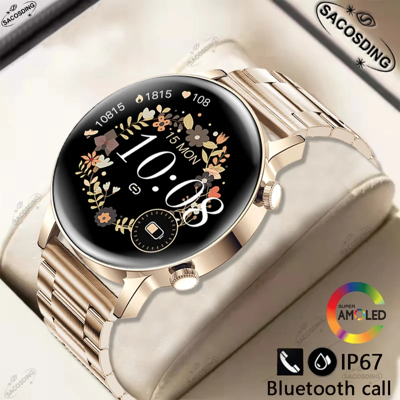 

2022 New Bluetooth Call Smart Watch Women AMOLED Screen Smartwatch Women Sports Fitness Tracker Bracelet Health Monitor Watches