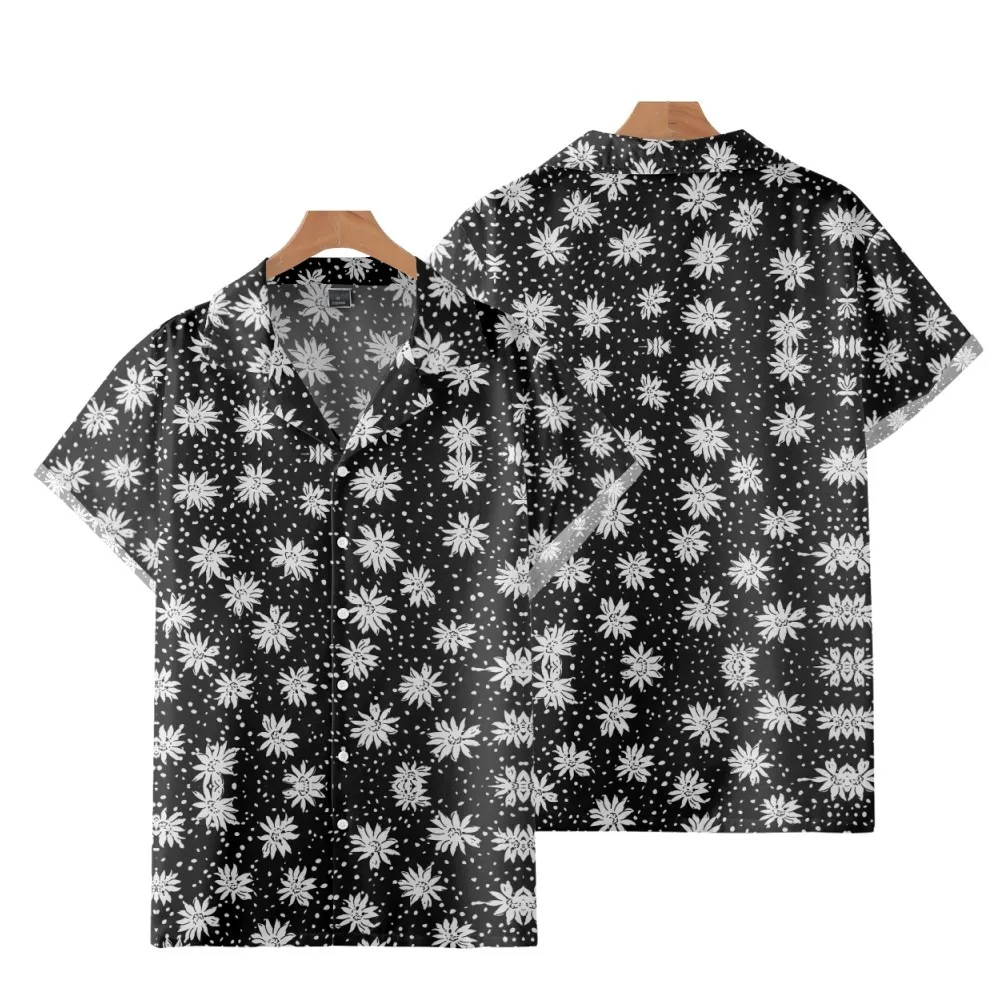

Повседневная винтажная гавайская рубашка для мужчин с принтом маргариток, свободная пляжная рубашка с коротким рукавом и кубинским воротником, уличная одежда