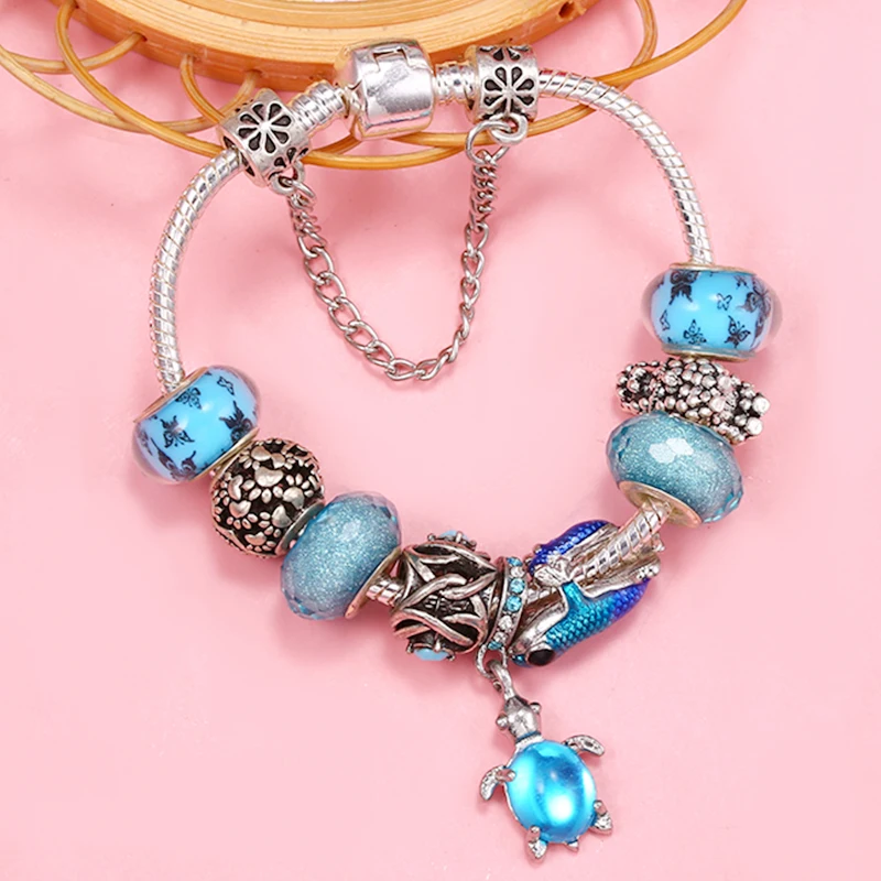 Синяя Черепаха и ящерица бусина с подвеской Альпака DIY Рождественский Шарм