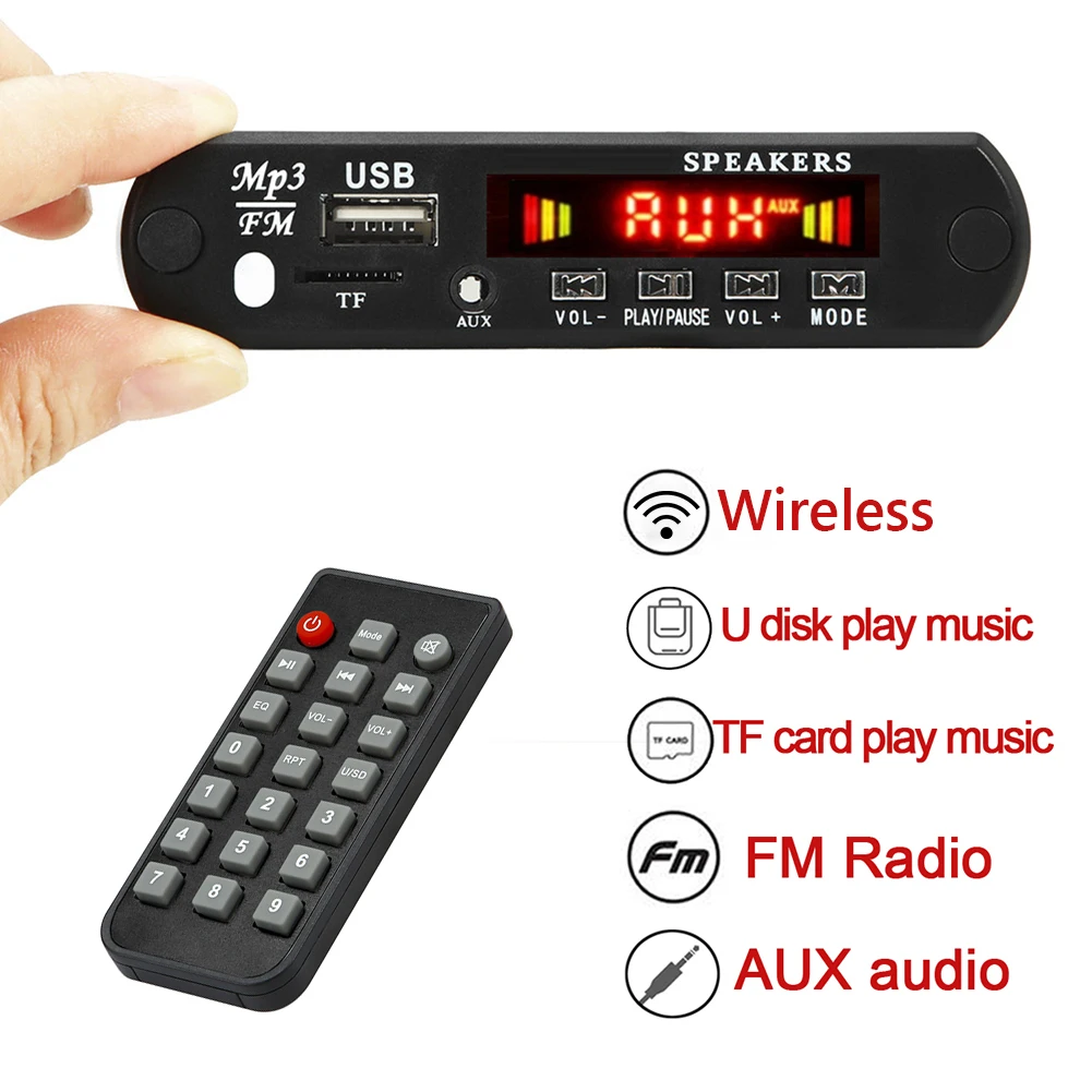 

DC 8V-24V 2x60W Amplifier MP3 Decoder Board Volume Control Bluetooth-compatible 5.0 100W MP3 Player FM AUX Radio Recording