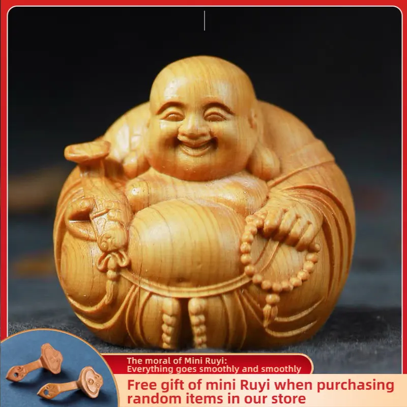 

【Good Fortune】 Cliff Cypress Wood Red Oil High-density Maitreya Buddha Home Decoration Handmade Wood Carvings Mainland China