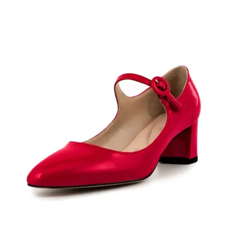 2024 абрикосовые туфли Мэри Джейн на толстом каблуке с круглым носком новые