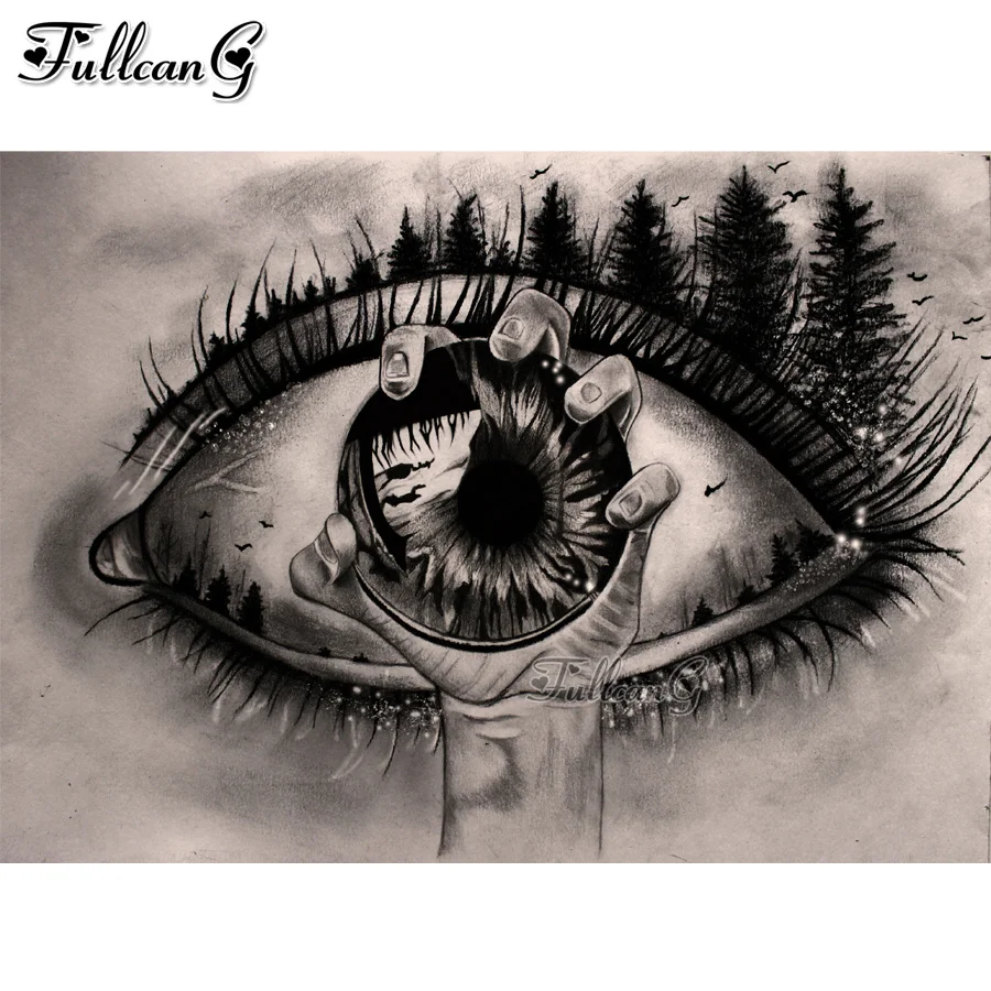 

abstract eye woods Diy Mosaic Painting 5D Diamond Embroidery Full Rhinestone landscape Needlework Picture Wall Decor AA3312
