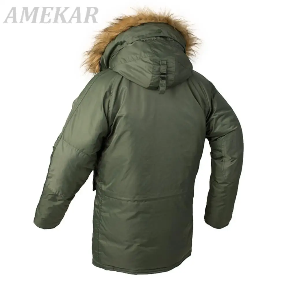 2022 Winter N3B Puffer Jacket Men Long Canada Coat Military Fur Hood Warm Trench Camouflage Tactical Bomber Army Korean Parka