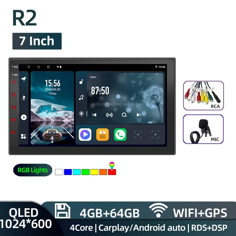 Автомагнитола 2 din 7/9/10 дюймов, мультимедийный плеер на Android, с GPS, 4, 8 ядерным процессором, 4 Гб ОЗУ, 64 Гб ПЗУ, типоразмер 2 din