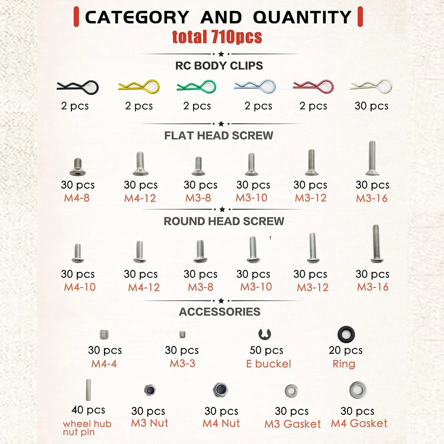 710 шт. Универсальный комплект винтов RC 304 набор из нержавеющей стали крепежные