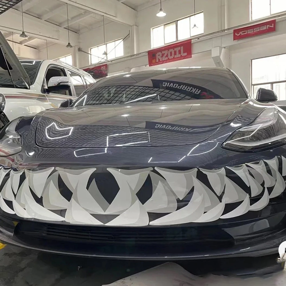 

Tesla автомобильные наклейки s акула рот полосатый Автомобильный капот автомобильные наклейки Стикеры для моделей Tesla/ModelX/Model3/ModelY PVC автомобил...