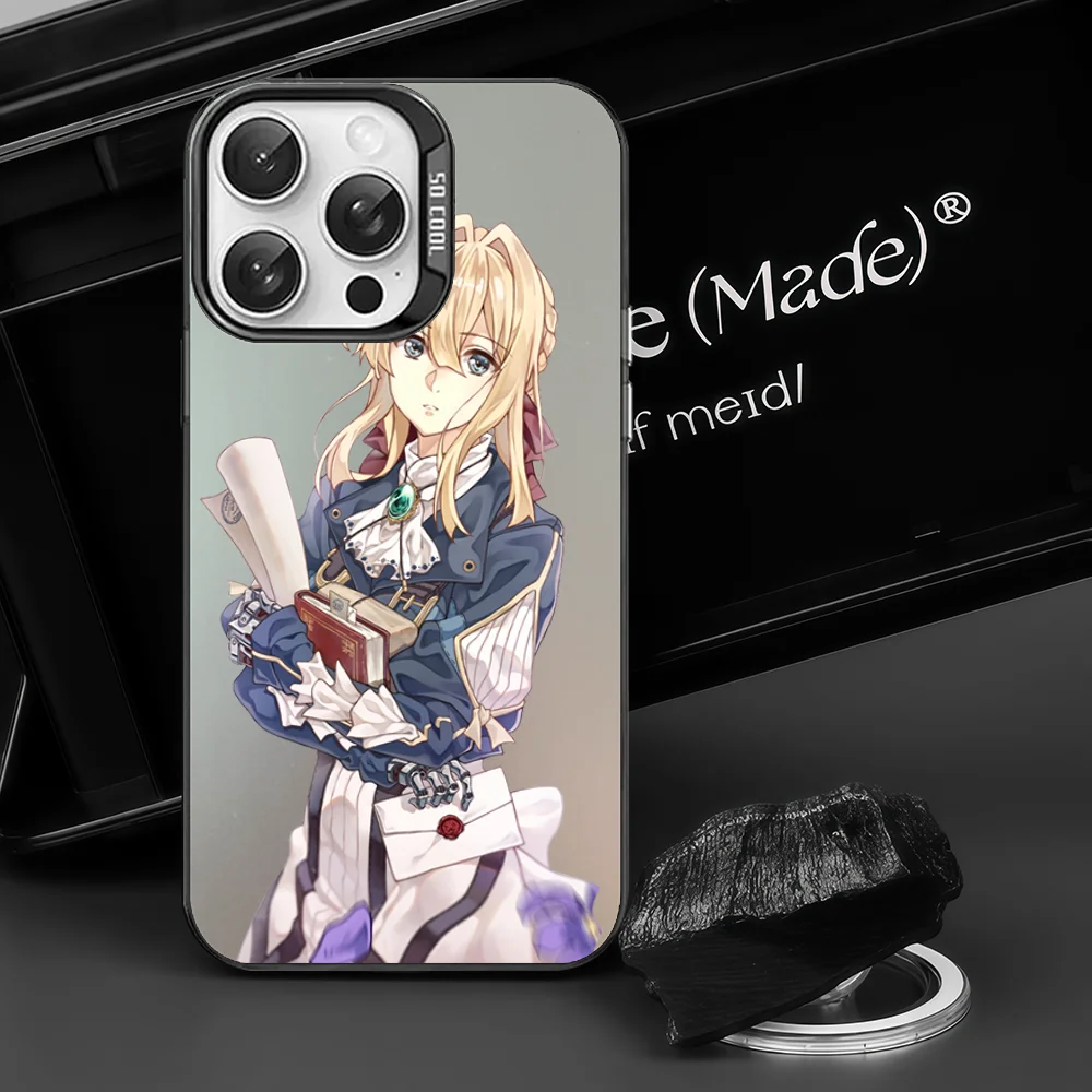 Фиолетовый чехол для телефона Evergarden IPhone 16 15 14 13 12 11 Pro Max серый матовый лазерный