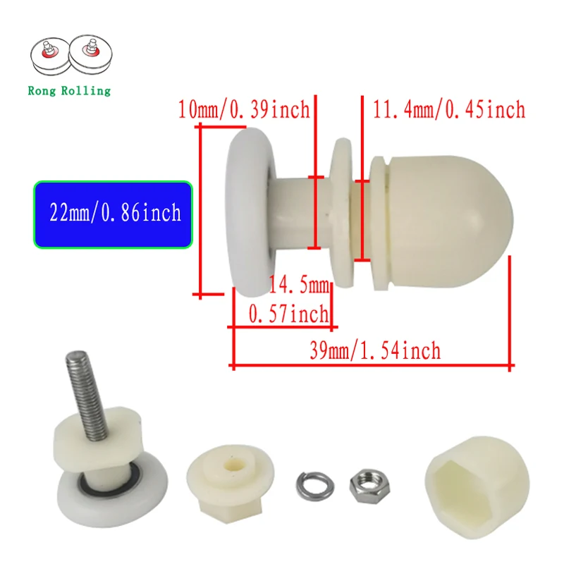 

Ролики для душевых дверей Rong Rolling, 4 шт., белые, нейлон, 20/23/25/27 мм