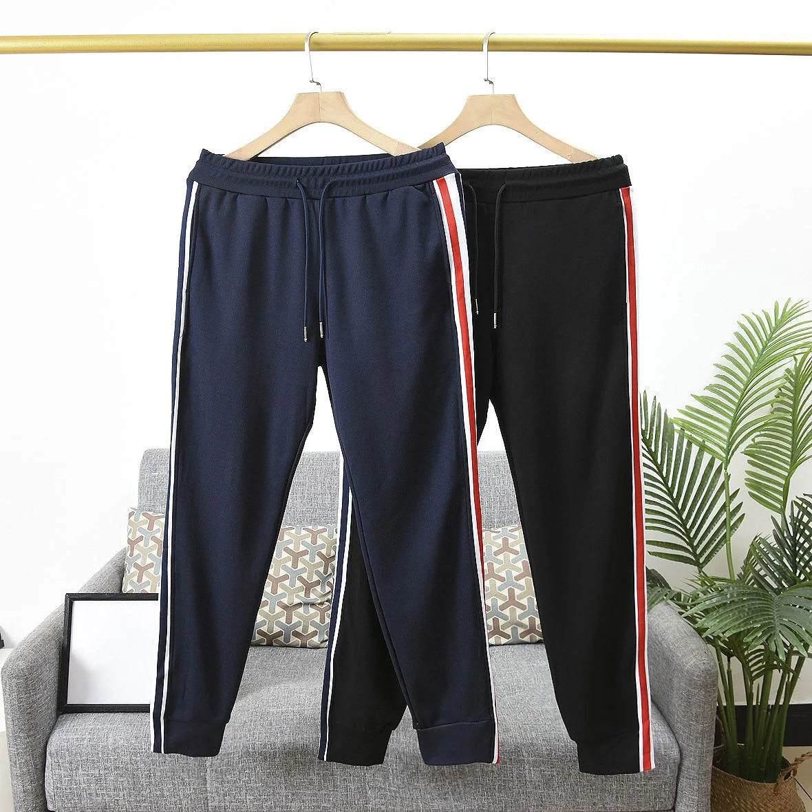 

Fall 2022 men's new classic spliced bunched leg pants Stretch Roman fabric loose version of the sweatpants