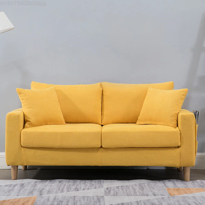 

Velvet Cover Yellow Sofa Pillows Wood Legs Living Room Minimalista Lounge Love Seat Sofa Luxury Lazy Divano Bedroom Furniture
