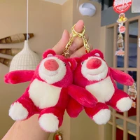 disney strawberry bear keychain cute toy story plush figure keyring chain fashion bag ornament gifts for boys girls kids friends