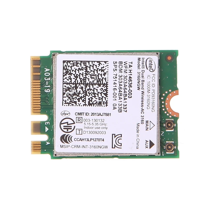 

3160NGW Dual Band 2.4G/5G WiFi Card M.2 NGFF Wireless for Intel 3160 AC 802.11ac Network Card Bluetooth-compatible 4.0