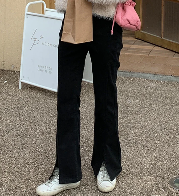 Черные дизайнерские джинсы с микро рогами Женская Корейская версия высокой