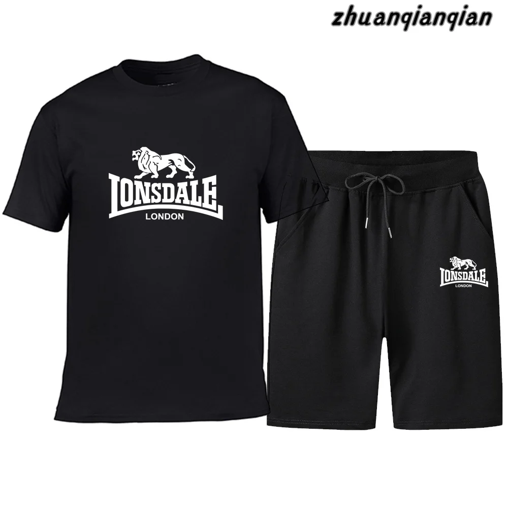 Мужская летняя новая модная повседневная однотонная Спортивная футболка + шорты