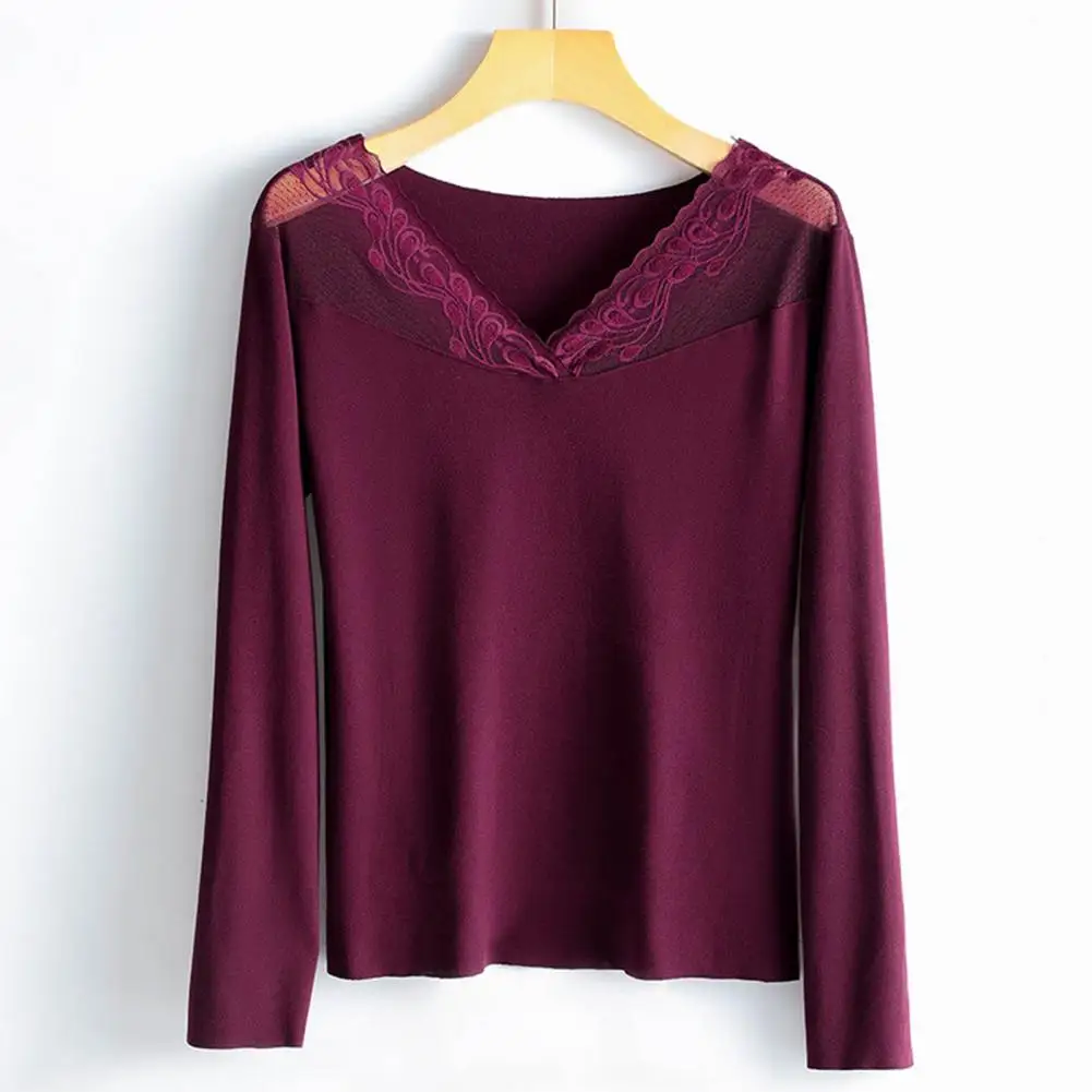 

Trendy V-Neck Stretchy Double Layer Derong Fabric Patch Bottoming Blouse Anti-pilling Bottoming Underwear Daily Clothing