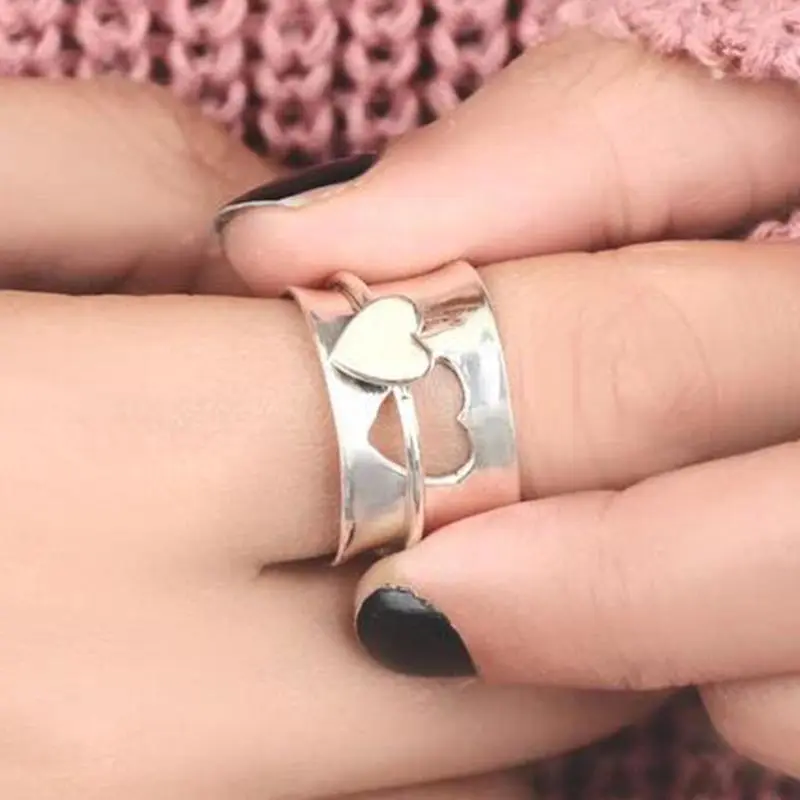 Винтажные металлические кольца в форме сердца для женщин массивное вращающееся