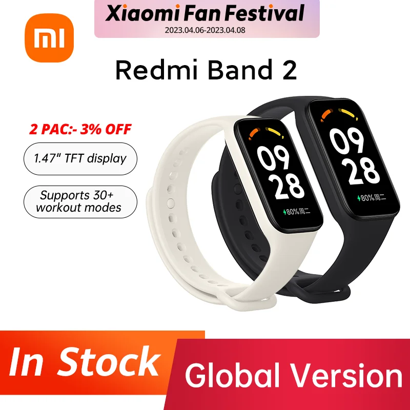 

Global Version Redmi Band 2 1,47 дюйма, обнаружение уровня кислорода в крови, 9,99 мм, Ультратонкий корпус, 14,9 г, вес 30 + спортивные режимы