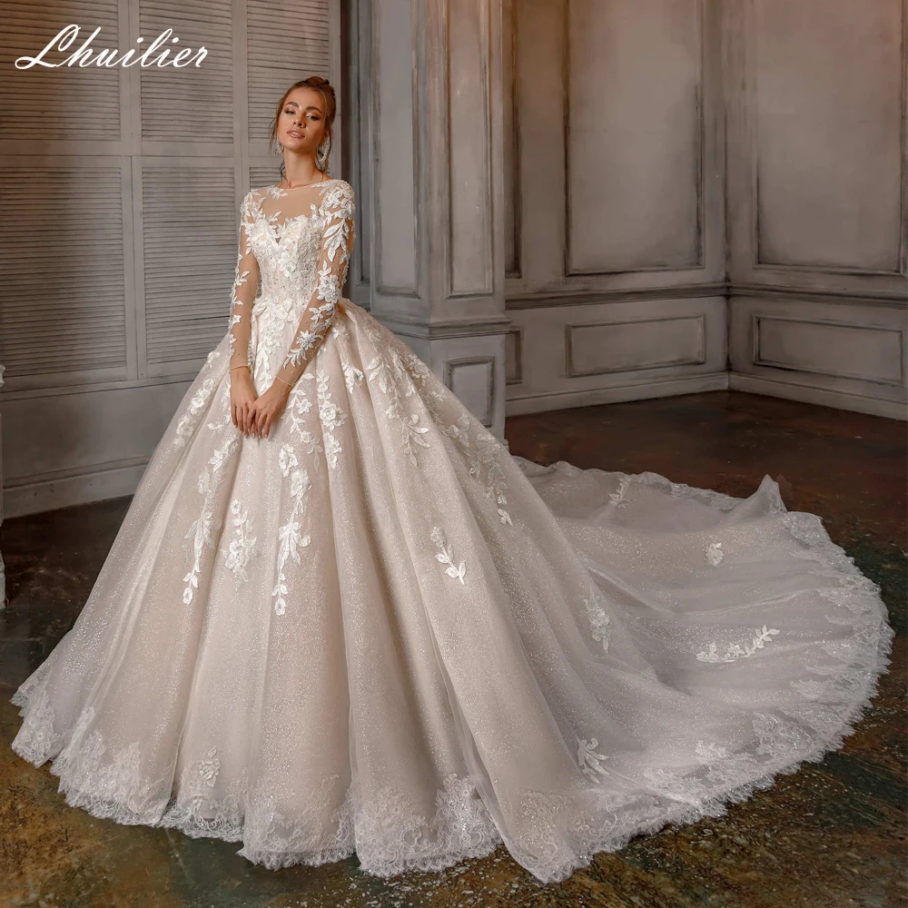 Lhuillier бальное платье с круглым вырезом Блестящие кружевные свадебные платья